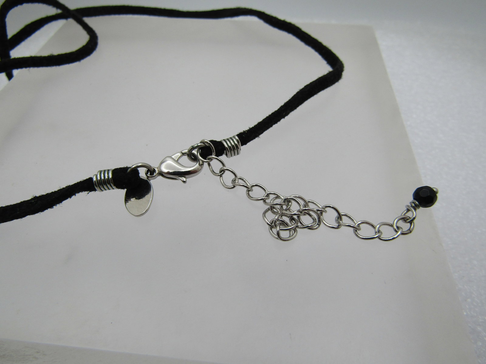 Vintage Black Cameo Necklace, 21" Suede and Beaded, Lia Sophia. 2000's - 4