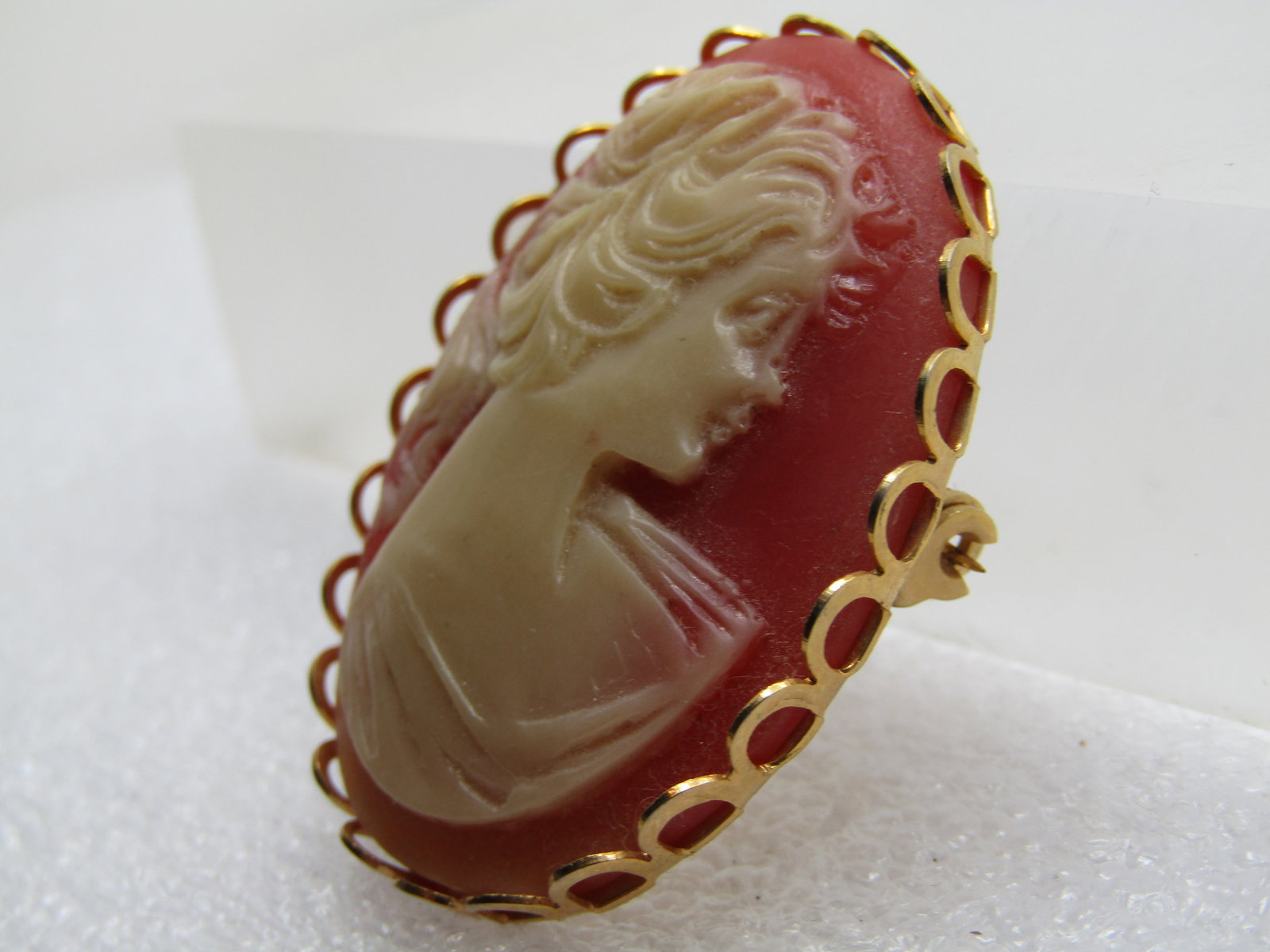 Vintage Cameo Brooch, 1960's, Gold Tone, 1.75" - 2