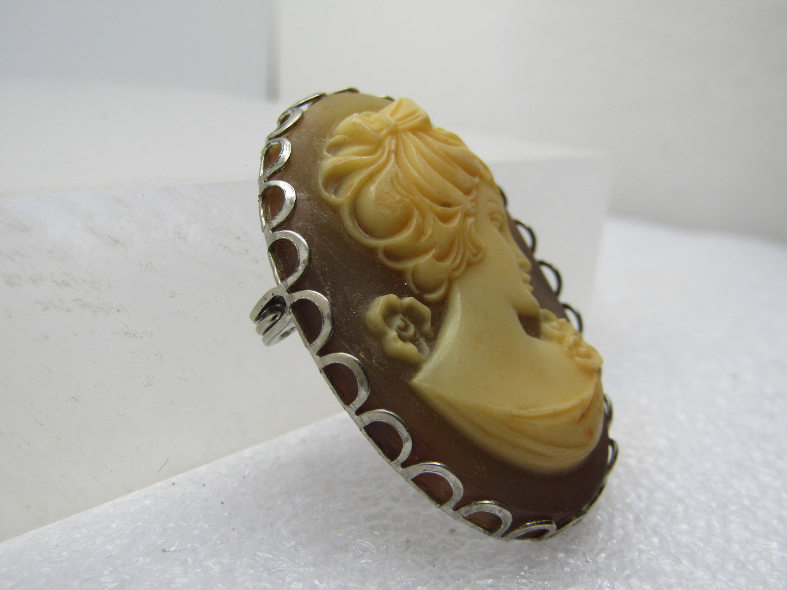 Vintage Cameo Brooch, 1960's-1970's, 1.75" by 1.25" - 2