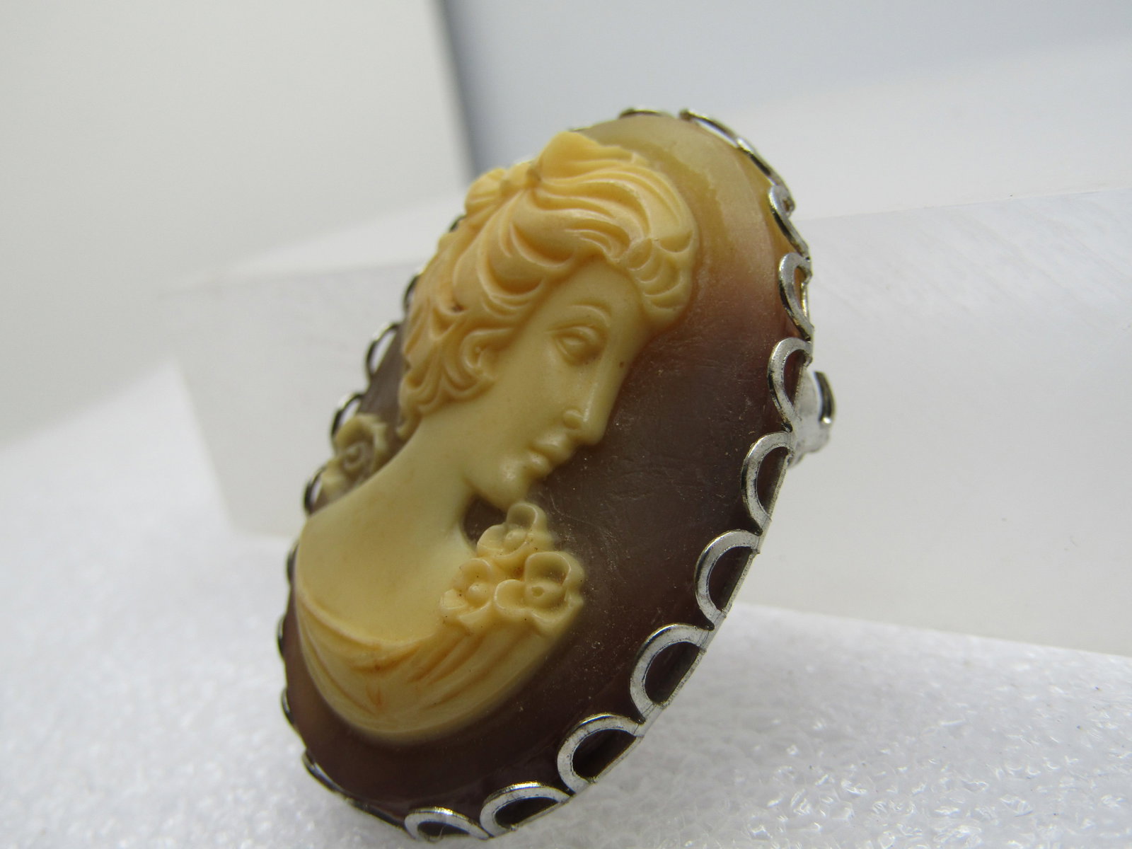 Vintage Cameo Brooch, 1960's-1970's, 1.75" by 1.25" - 3