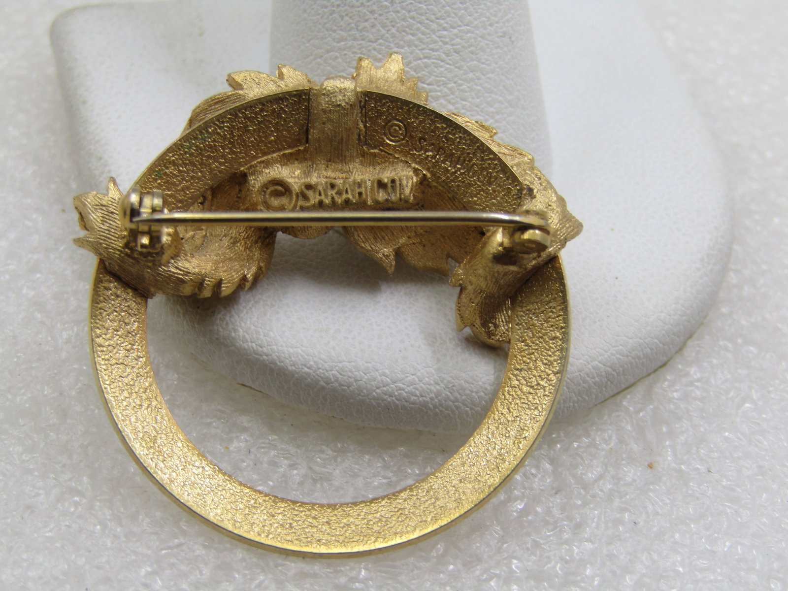 Vintage Faux Pearl & Leaf Circle Brooch, Sarah Coventry - 4