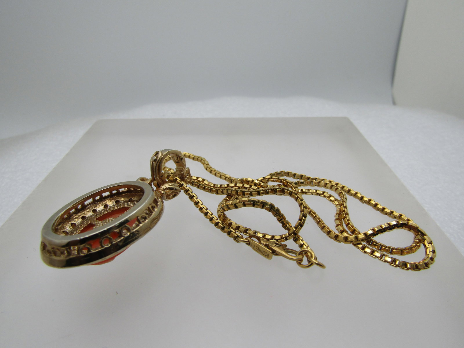 Vintage Cameo Rhinestone Necklace, 20" on Monet Box Chain - 5