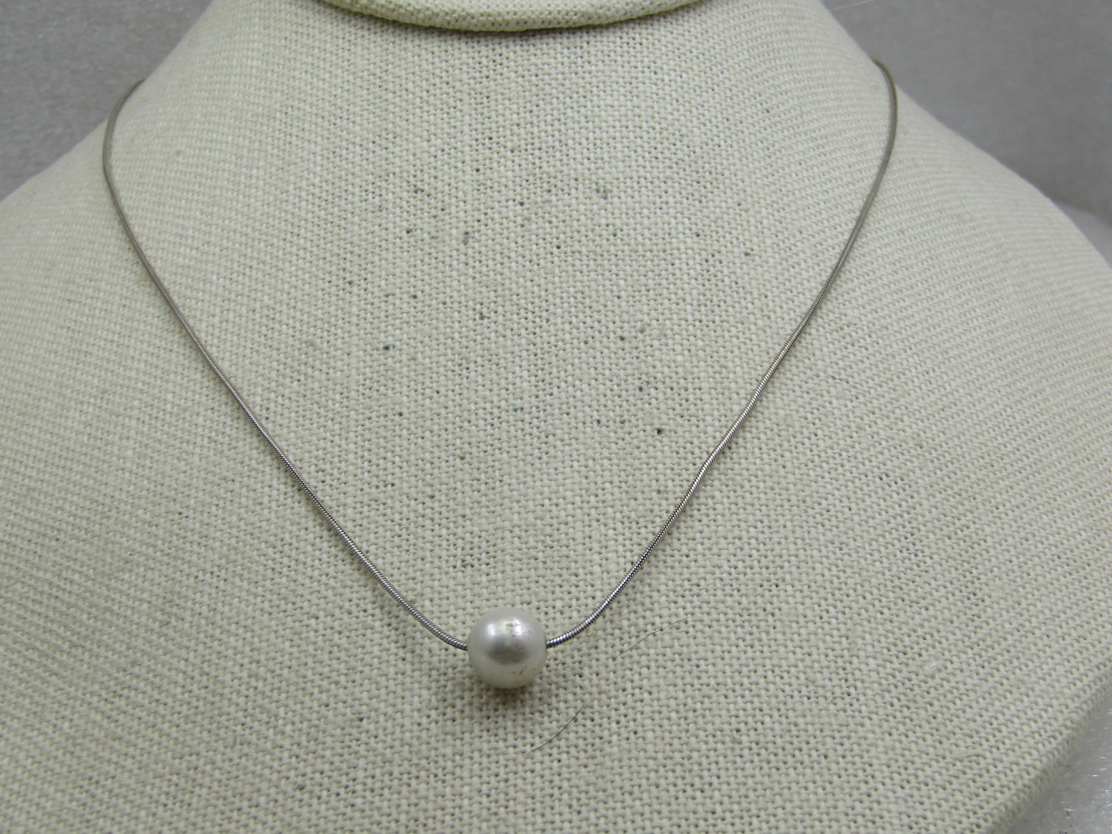 Vintage Sterling Slide Pearl Necklace, 18", Wedding/Prom - 2