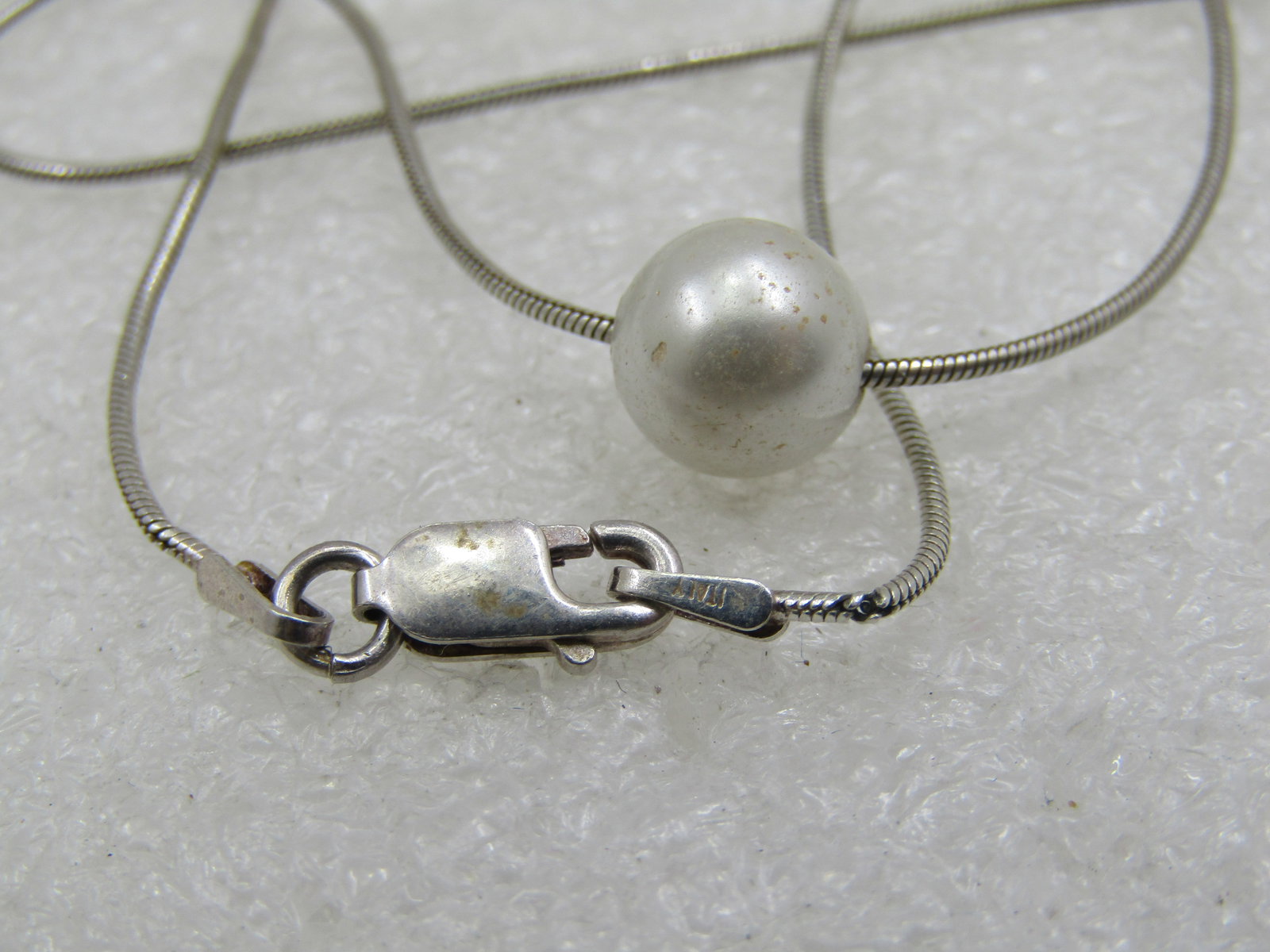 Vintage Sterling Slide Pearl Necklace, 18", Wedding/Prom - 5