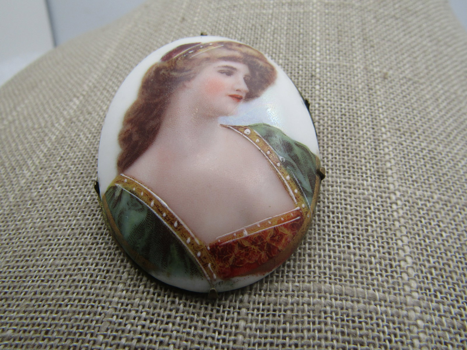 Vintage Porcelain Portrait Cameo Brooch, 1800's-1910's - 2