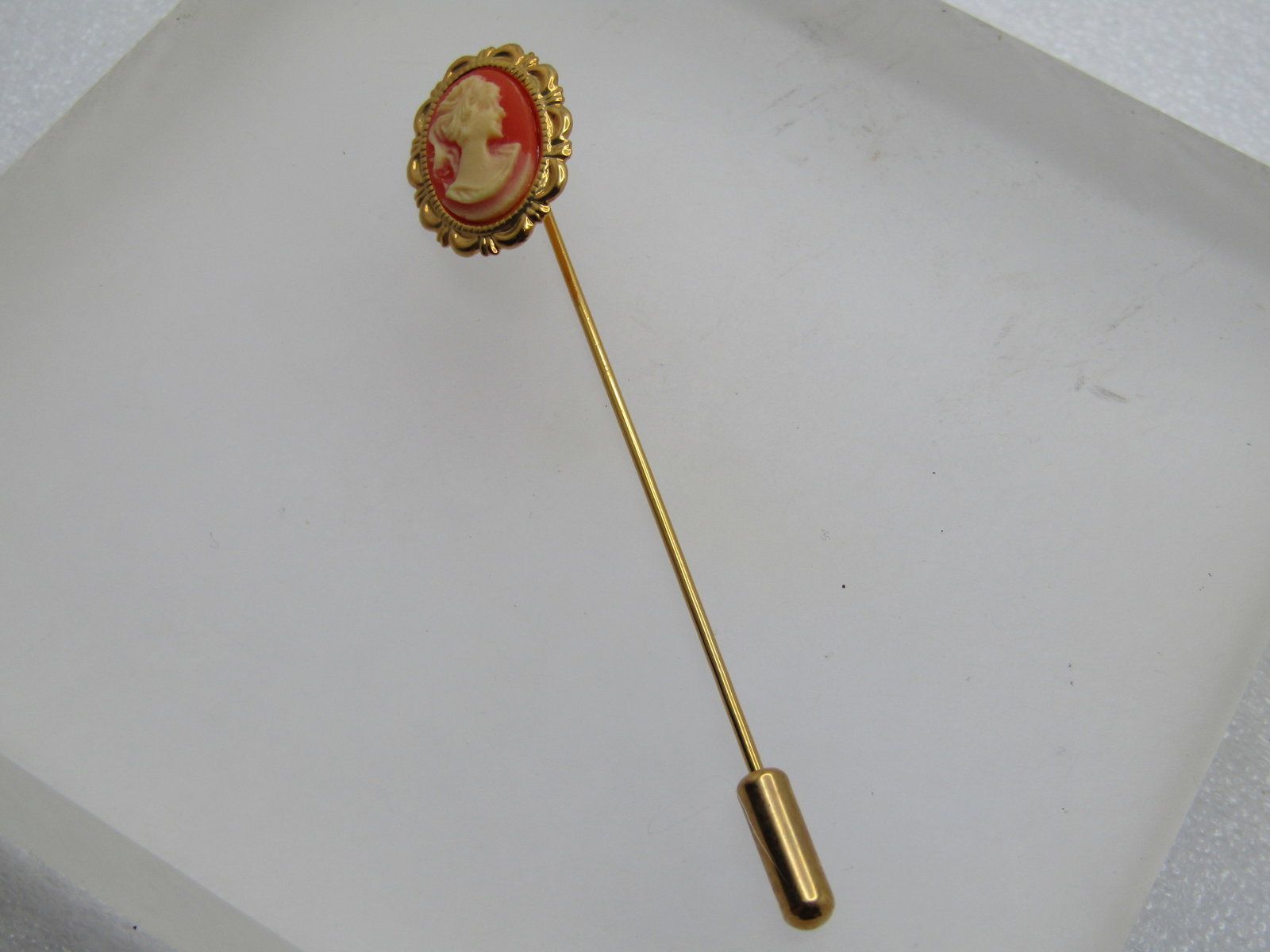 Vintage Cameo Stick Pin, 1960's-1970's, Gold Tone - 2