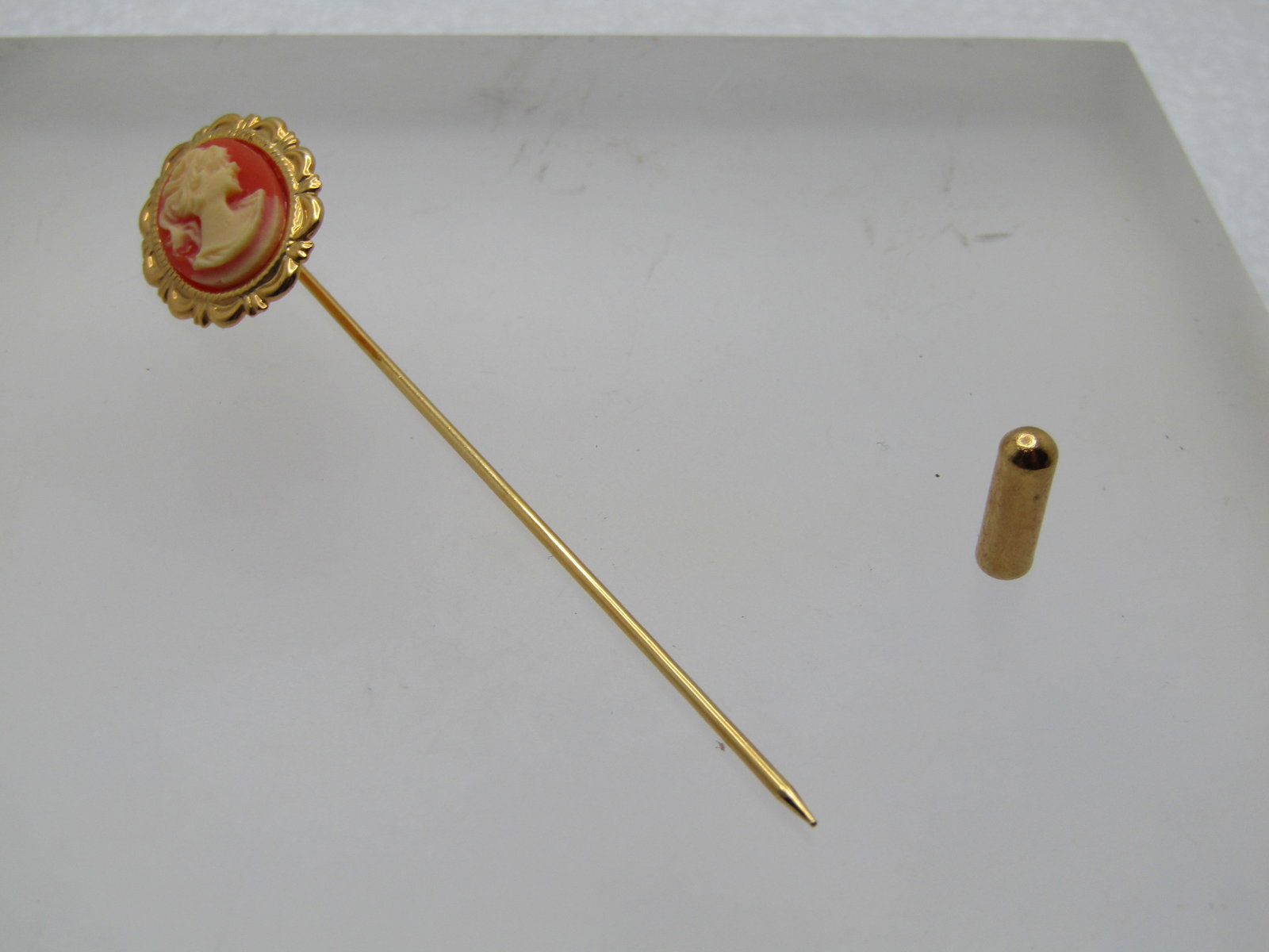 Vintage Cameo Stick Pin, 1960's-1970's, Gold Tone - 4