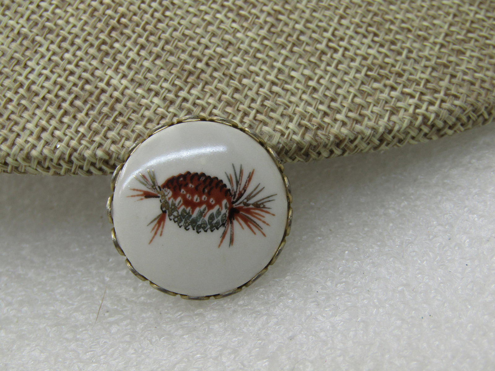 Vintage Painted Pinecone Brooch, 1" Round, - 2