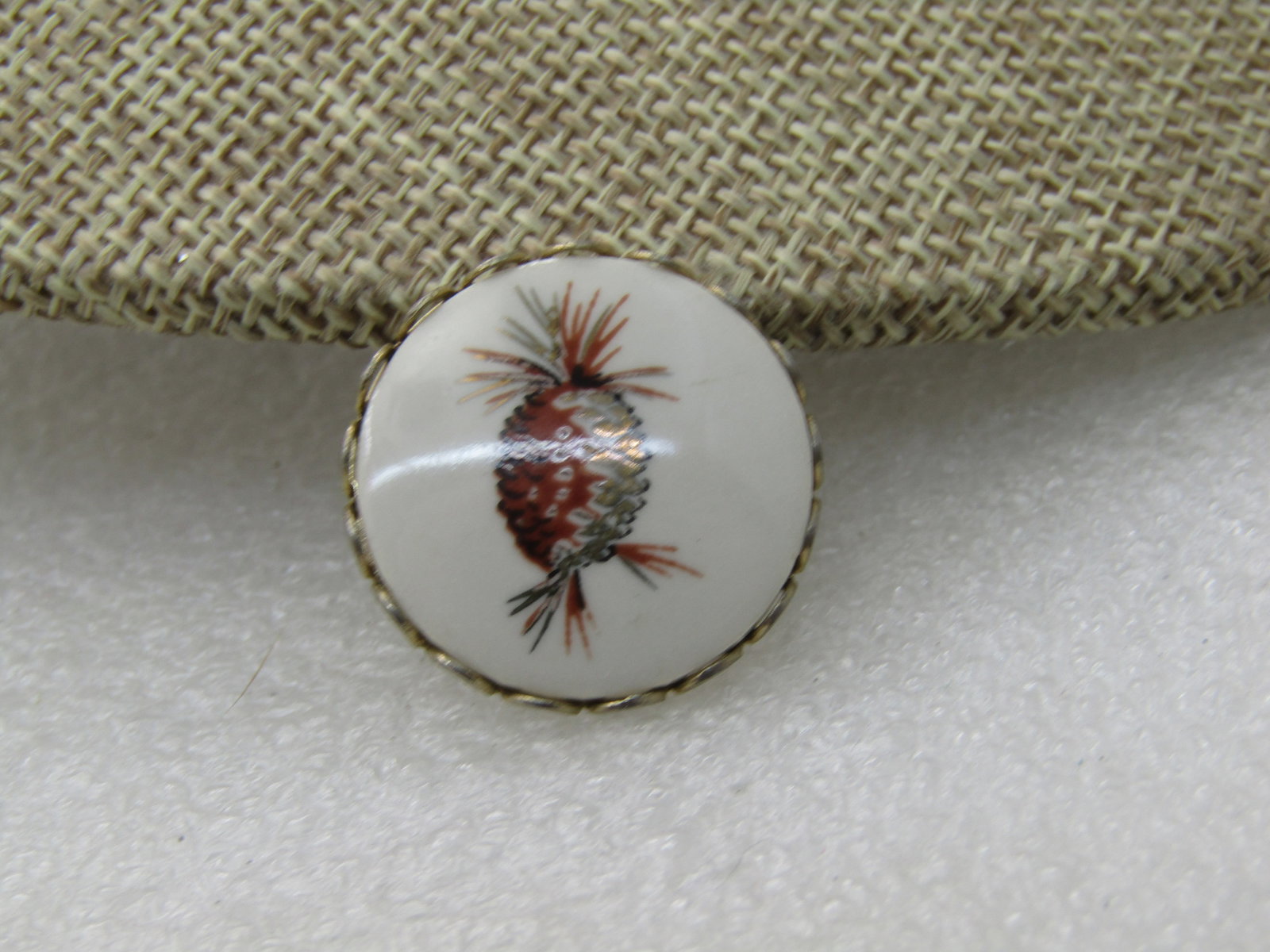 Vintage Painted Pinecone Brooch, 1" Round, - 3