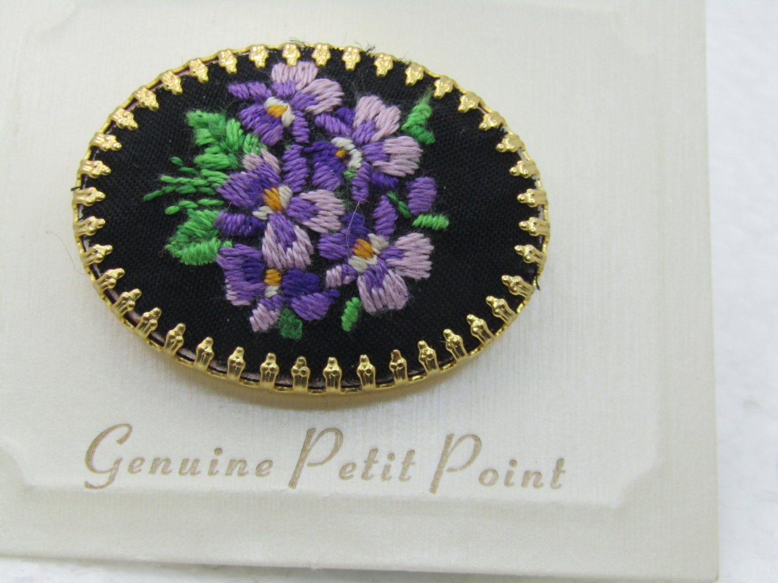 Vintage Petit Point Needlepoint Floral Cameo , Vintage New on Card, 1.75" (1 of 6)