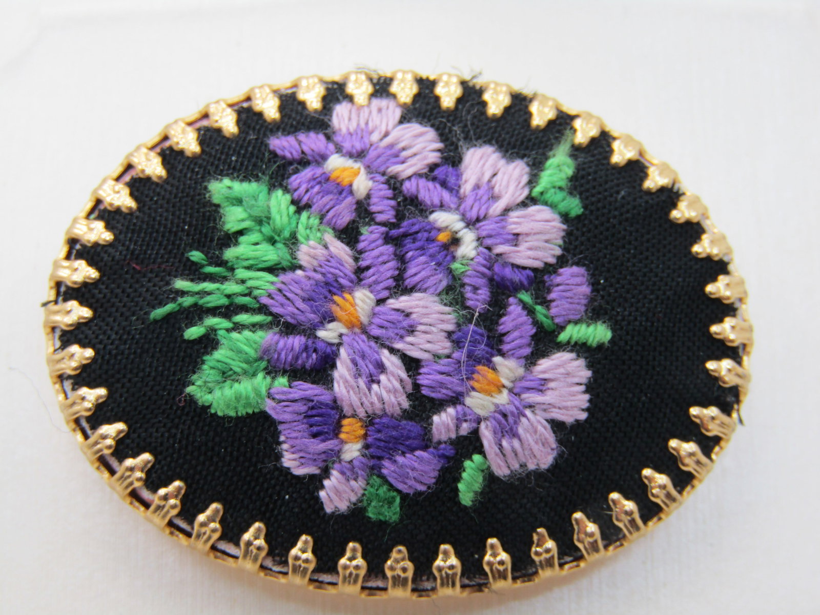 Vintage Petit Point Needlepoint Floral Cameo , Vintage New on Card, 1.75" - 2