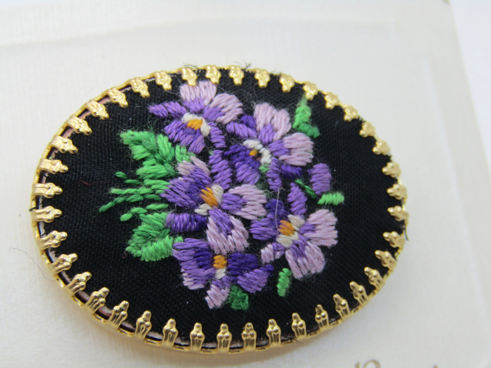 Vintage Petit Point Needlepoint Floral Cameo , Vintage New on Card, 1.75" - 3