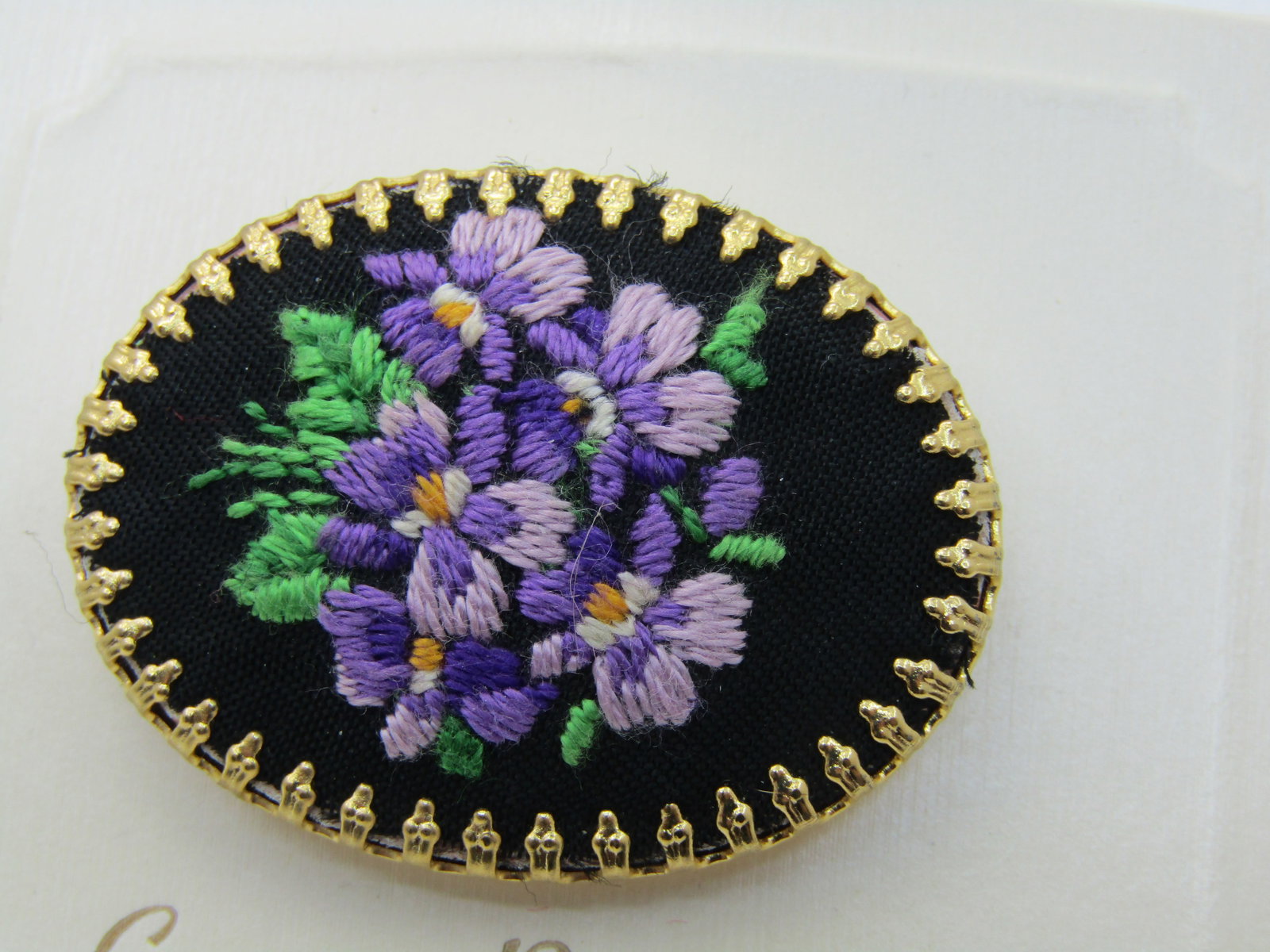 Vintage Petit Point Needlepoint Floral Cameo , Vintage New on Card, 1.75" - 4