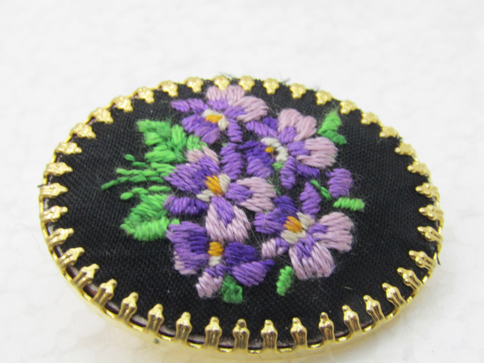 Vintage Petit Point Needlepoint Floral Cameo , Vintage New on Card, 1.75" - 5