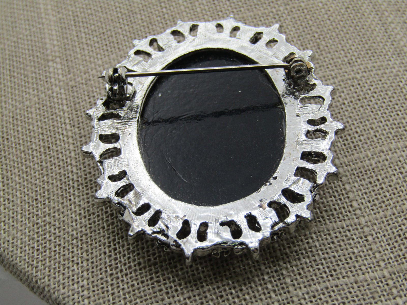 Vintage Hematite Cameo Brooch, 1960's-1970's, 2" - 5