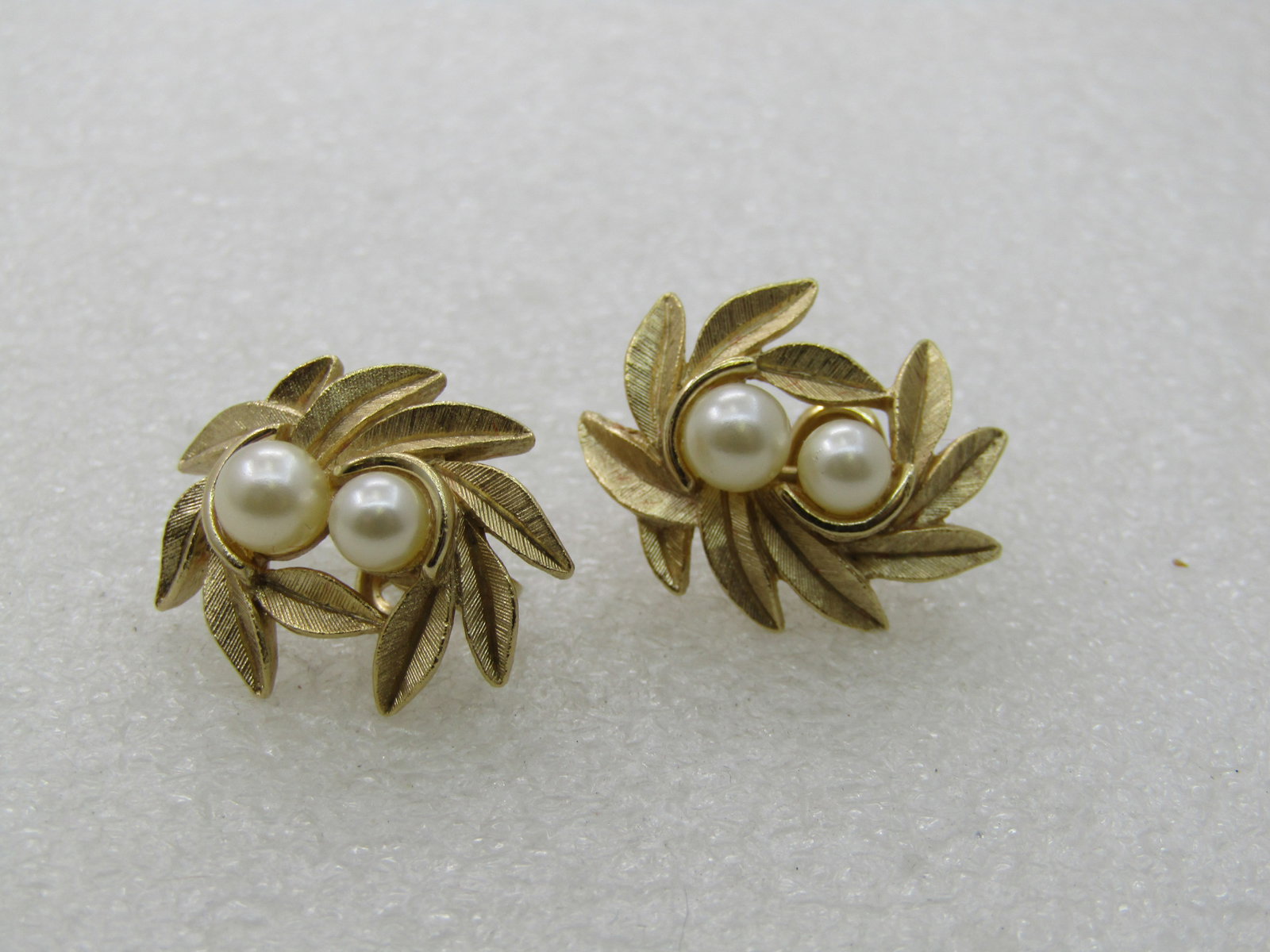 Vintage Avon Faux Pearl Leaf Earrings, Clip (1 of 8)