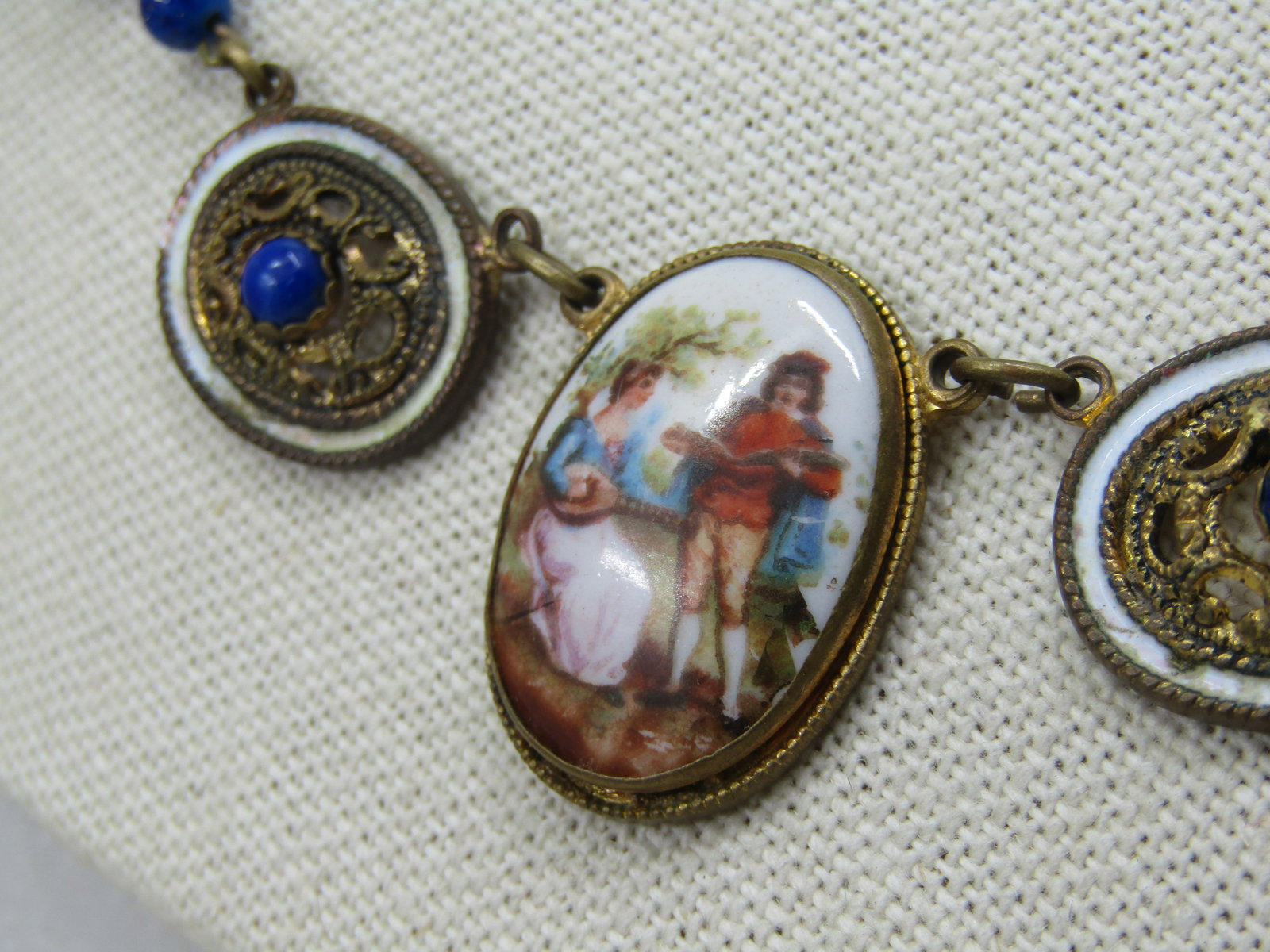 Vintage French Courting Scene Multi-Cameo Drop Necklace, 17", 1930's-1940's - 3