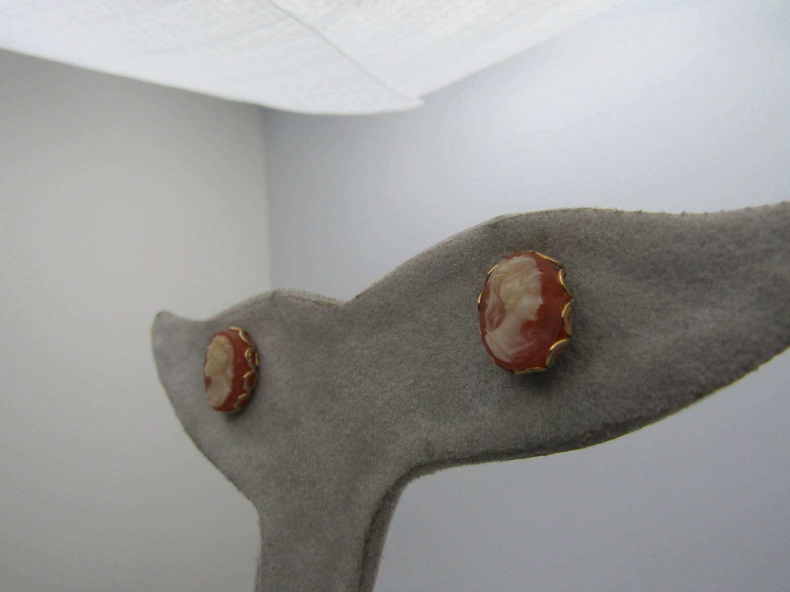 Vintage Costume Cameo Earrings, Green, 1960's - 2