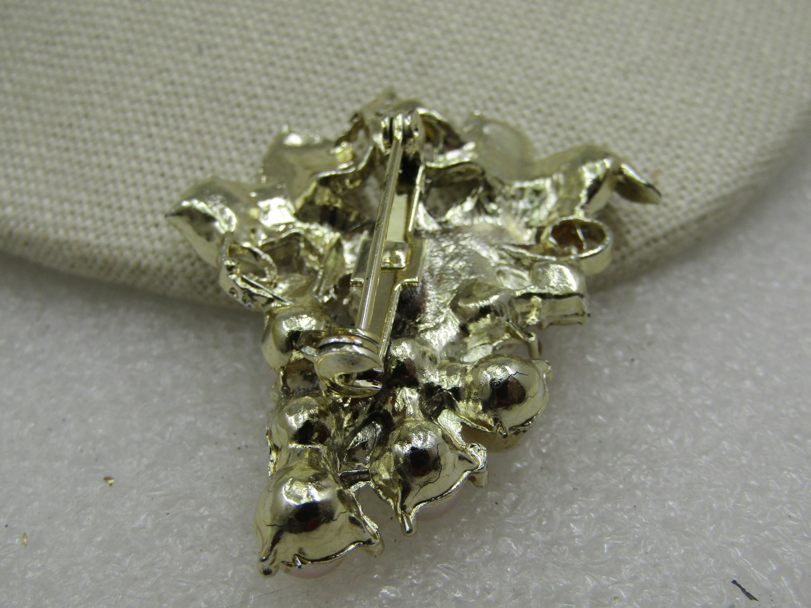 Vintage Faux Pearl Yellow Rhinestone Grape Brooch, 1950's-1960's - 4