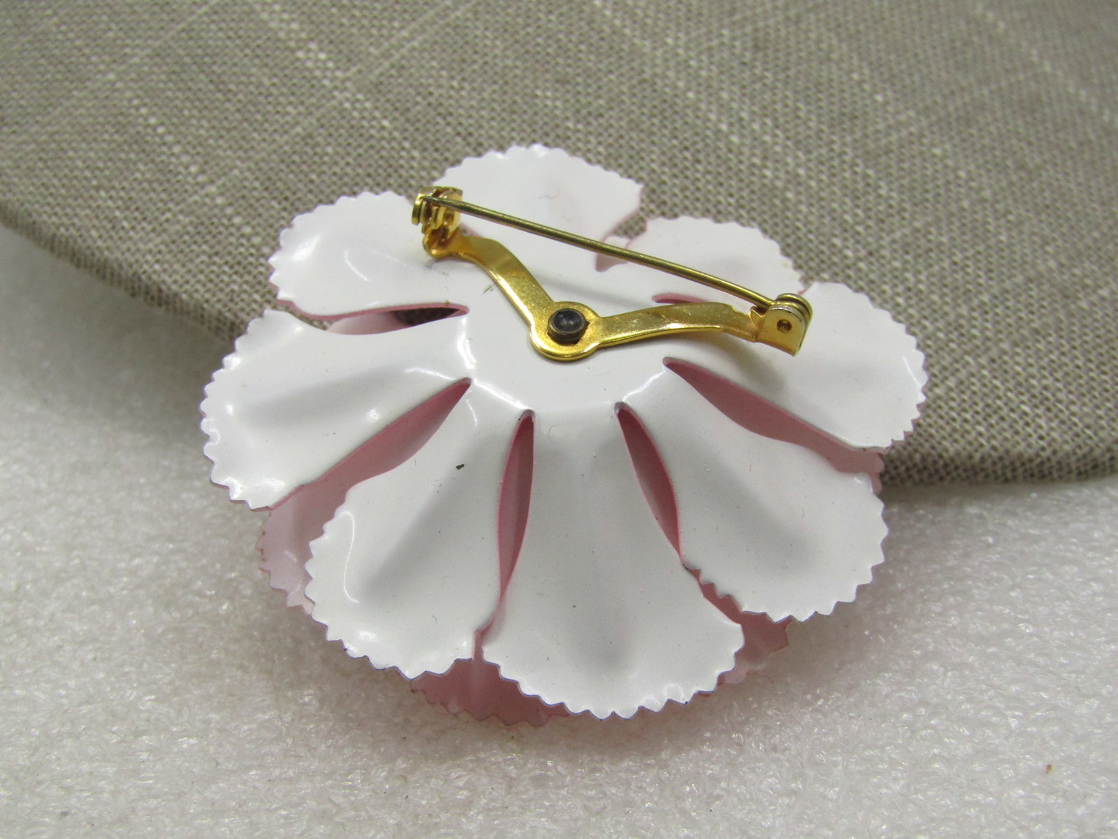 Vintage Pink Enameled Floral Brooch with Pearl, 2.25", 1960's - 5