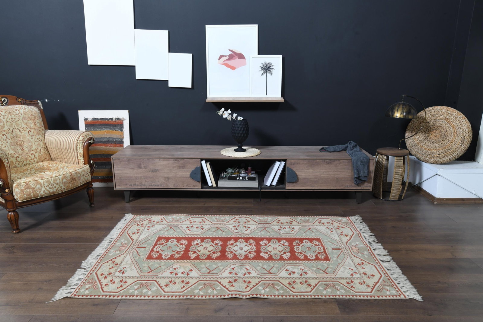 6'7x9'8 ft, SPRING DECOR, Floral Turkish Rug: Title: 6'7x9'8 ft, SPRING DECOR, Floral Turkish Rug Description: This Turkish one-of-a-kind Vintage Turkish Rug is hand-knotted and handwoven by the most skilled artisans who use pure wool, in muted,