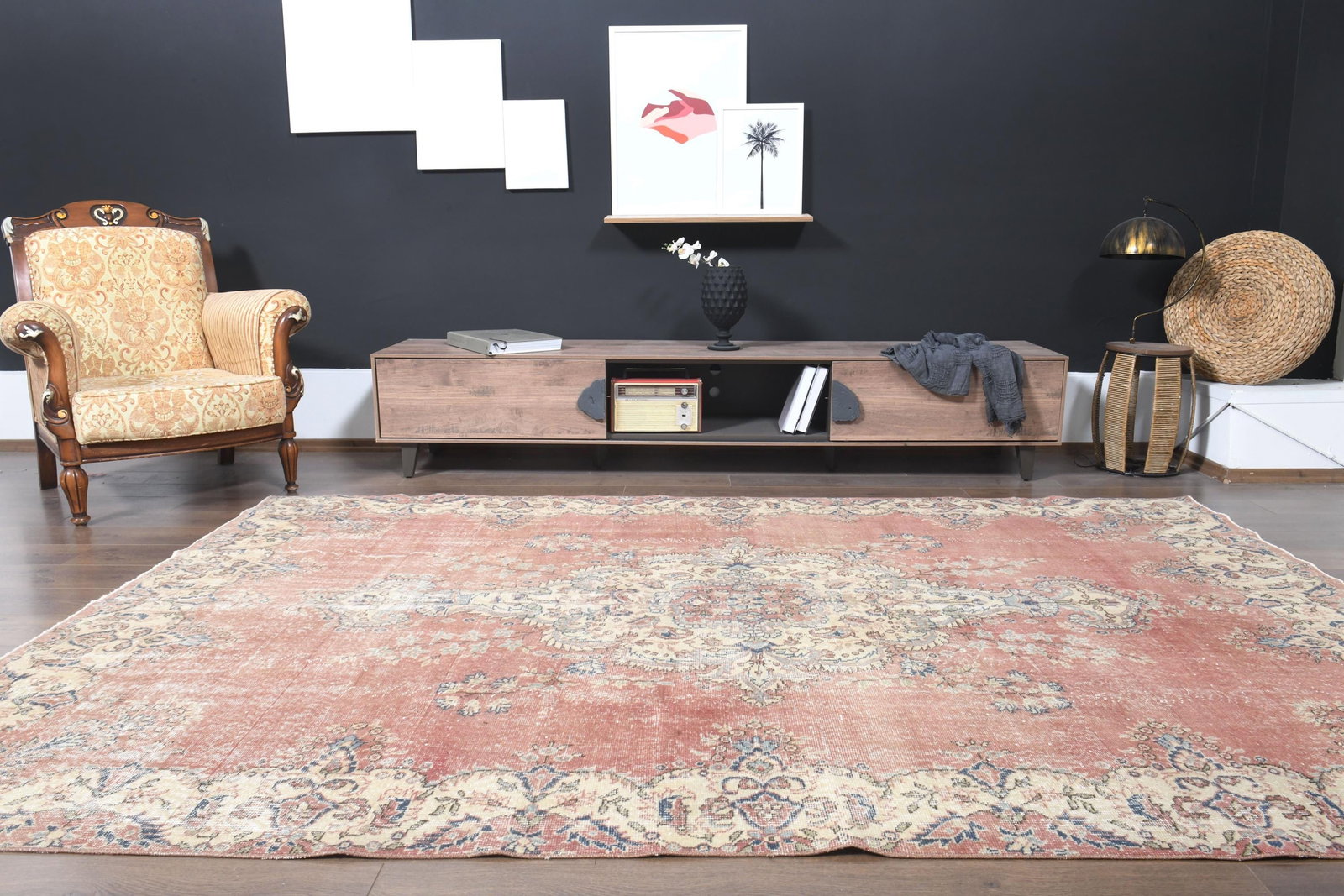 Antique Modern Decor 6'9" x 10'2": Title: Antique Modern Decor 6'9" x 10'2" Description: This Turkish one-of-a-kind Vintage Turkish Rug is hand-knotted and handwoven by the most skilled artisans who use pure wool, in muted, natural