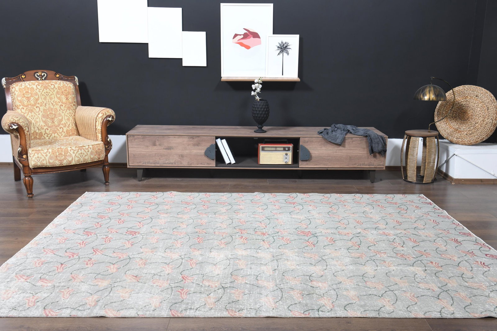 6'6x9'8 ft, GRAY FLORAL RUG - 2