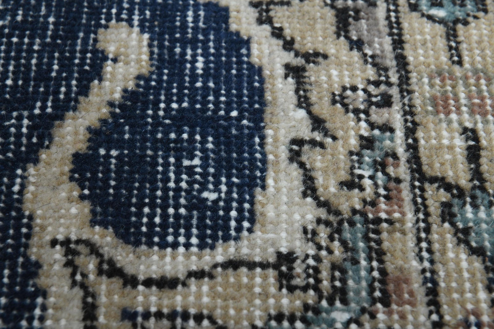 7'2x10'3 ft, BLUE AREA RUG: Title: 7'2x10'3 ft, BLUE AREA RUG Description: This Turkish one-of-a-kind Vintage Turkish Rug is hand-knotted and handwoven by the most skilled artisans who use pure wool, in muted, natural tones, and