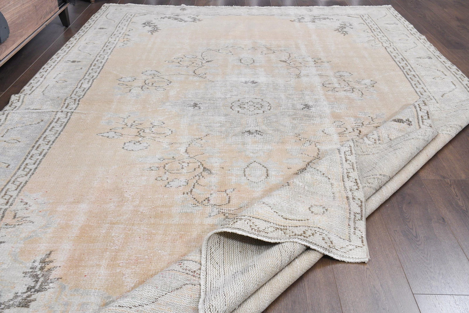 7'1x10'8 ft, VINTAGE AREA RUG: Title: 7'1x10'8 ft, VINTAGE AREA RUG Description: This Turkish one-of-a-kind Vintage Turkish Rug is hand-knotted and handwoven by the most skilled artisans who use pure wool, in muted, natural tones,