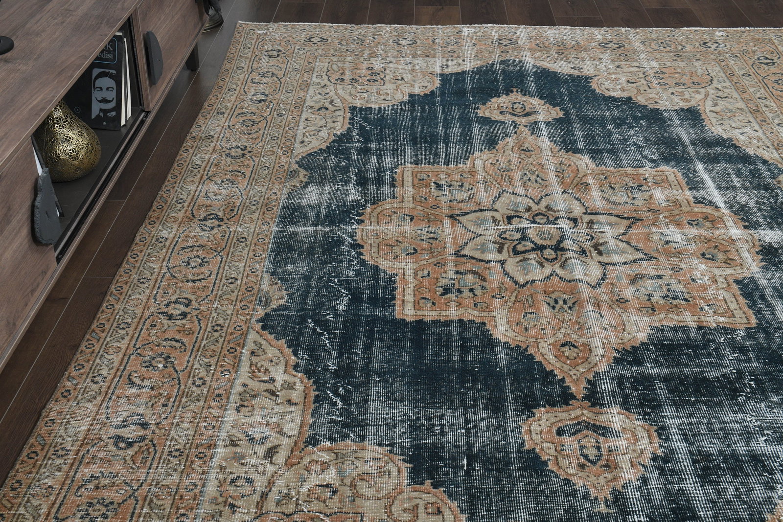 6.9x10.3 ft, DENIM BLUE, Vintage Turkish Rug - 5