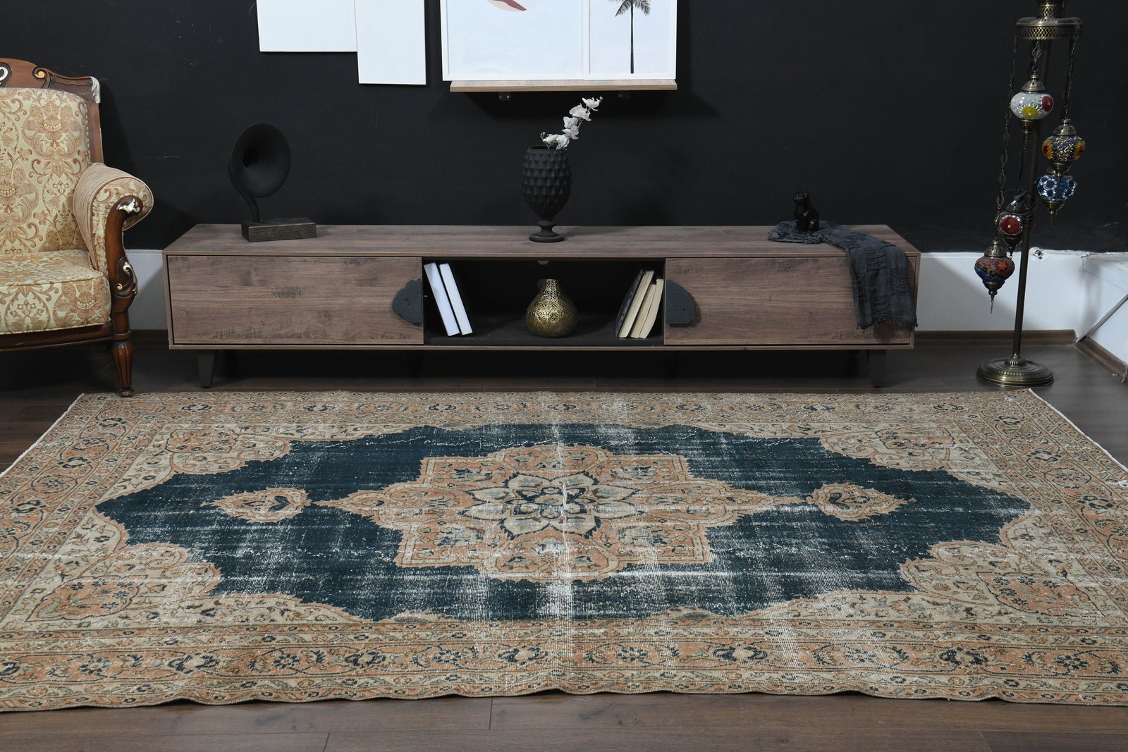 6.9x10.3 ft, DENIM BLUE, Vintage Turkish Rug - 9