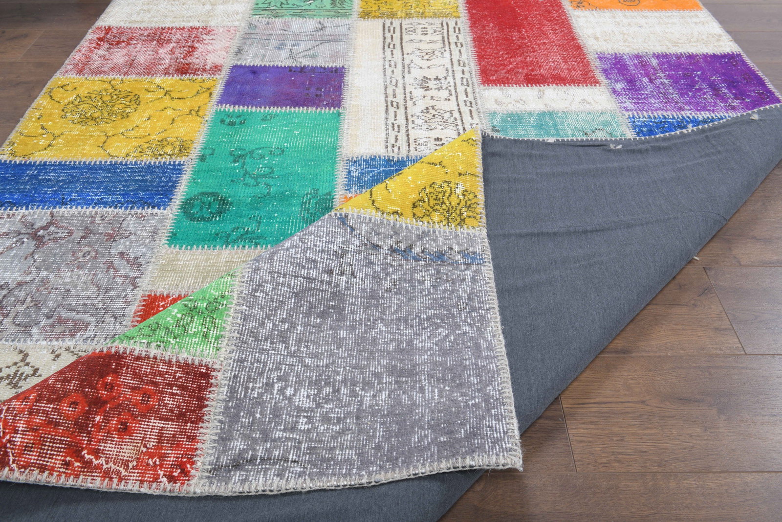 5'7x7'9 ft, HAND LOOMED, Colorful Patchwork Turkish Rug - 7