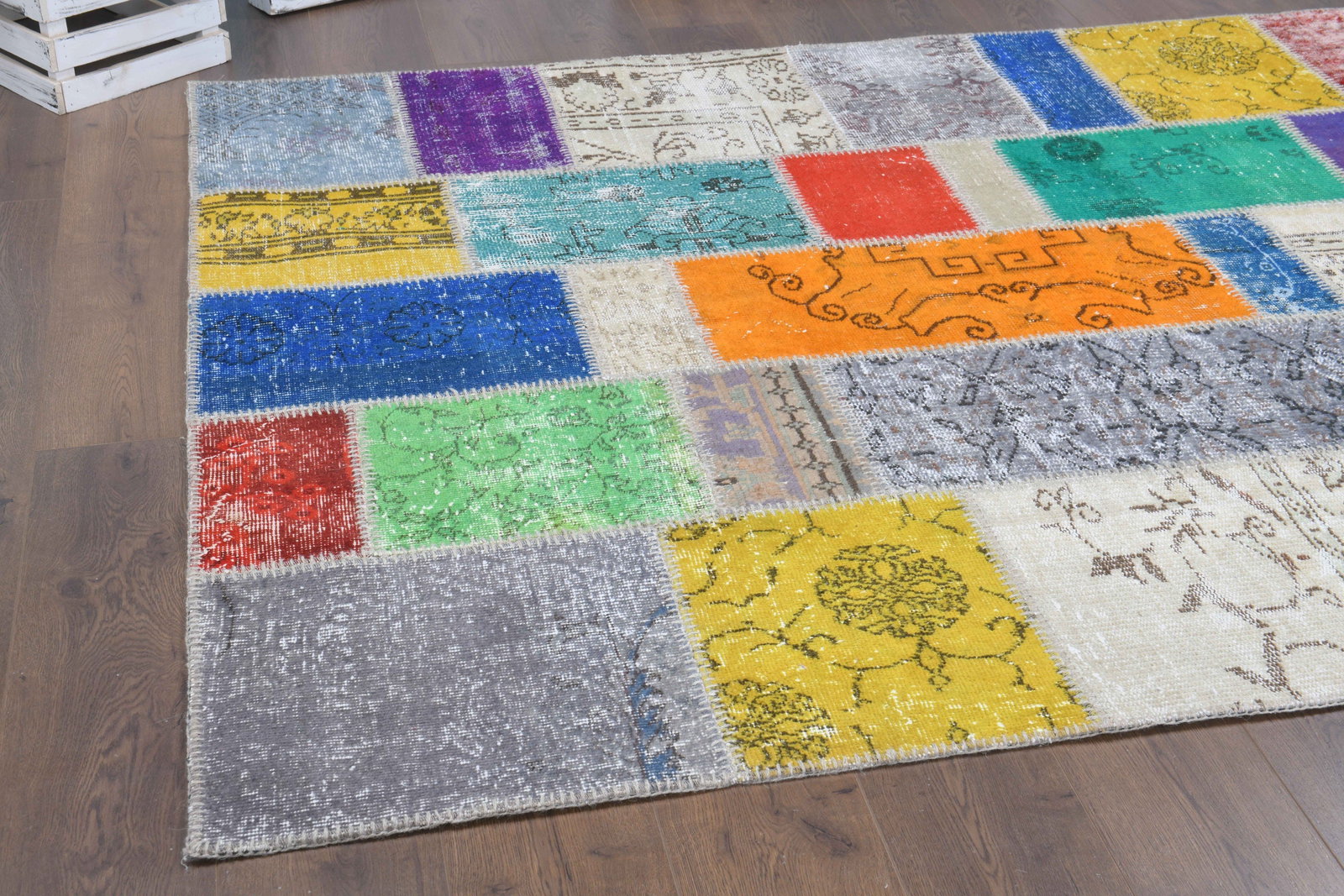 5'7x7'9 ft, HAND LOOMED, Colorful Patchwork Turkish Rug - 8