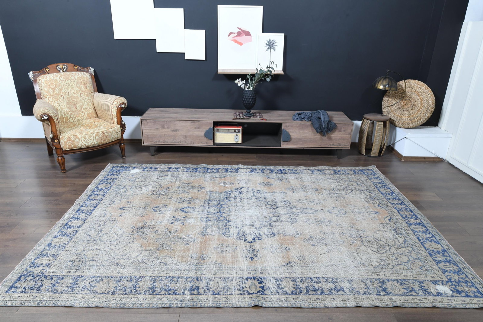 5.4x9.3 ft, FADED PINK RUG, Vintage Turkish Rug - 2