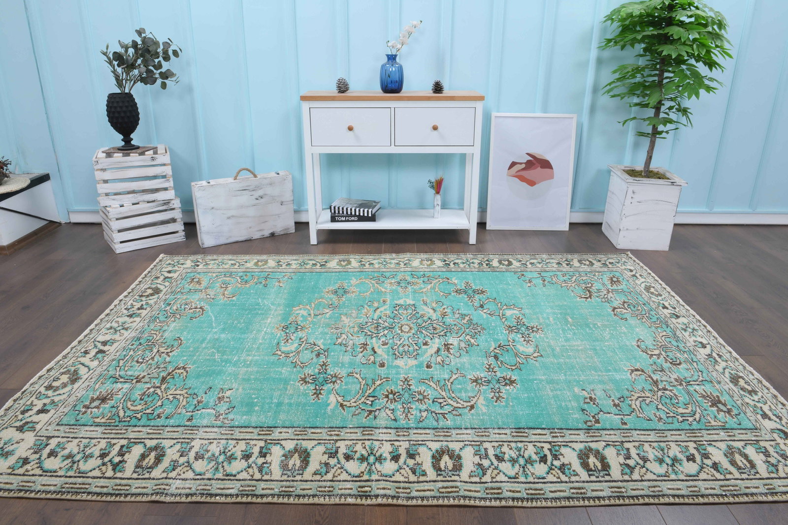 5'9x8'7 ft, TURKISH GREEN RUG: Title: 5'9x8'7 ft, TURKISH GREEN RUG Description: This Turkish one-of-a-kind Vintage Turkish Rug is hand-knotted and handwoven by the most skilled artisans who use pure wool, in muted, natural tones,