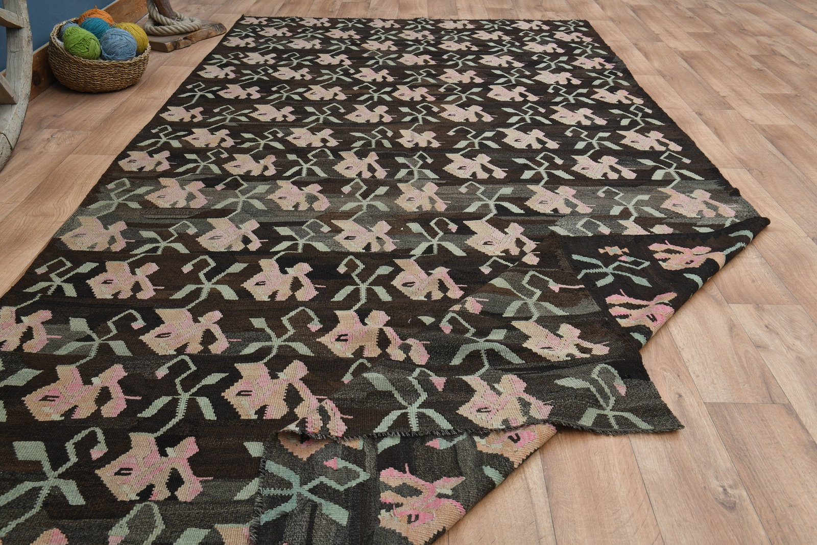6'3x12'3 ft, IKAT TURKISH KILIM - 2