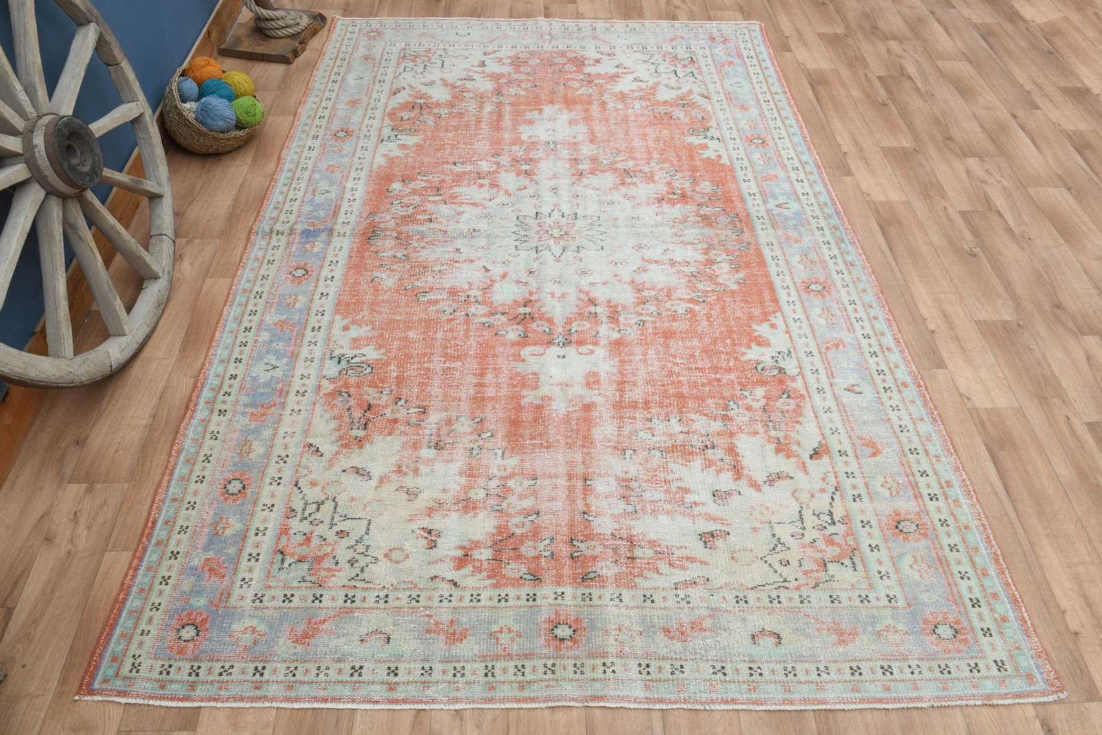 7'1x10'7 ft, TURKISH AREA RUG: Title: 7'1x10'7 ft, TURKISH AREA RUG Description: This Turkish one-of-a-kind Vintage Turkish Rug is hand-knotted and handwoven by the most skilled artisans who use pure wool, in muted, natural tones, 