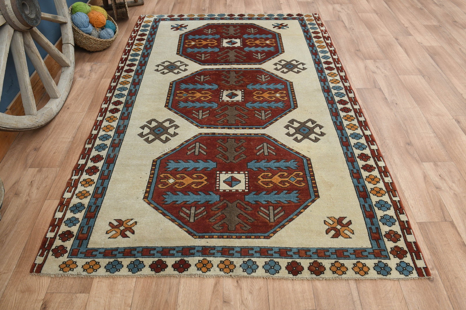5'2x10'7 ft, TURKISH VINTAGE RUG: Title: 5'2x10'7 ft, TURKISH VINTAGE RUG Description: This Turkish one-of-a-kind Vintage Turkish Rug is hand-knotted and handwoven by the most skilled artisans who use pure wool, in muted, natural tone