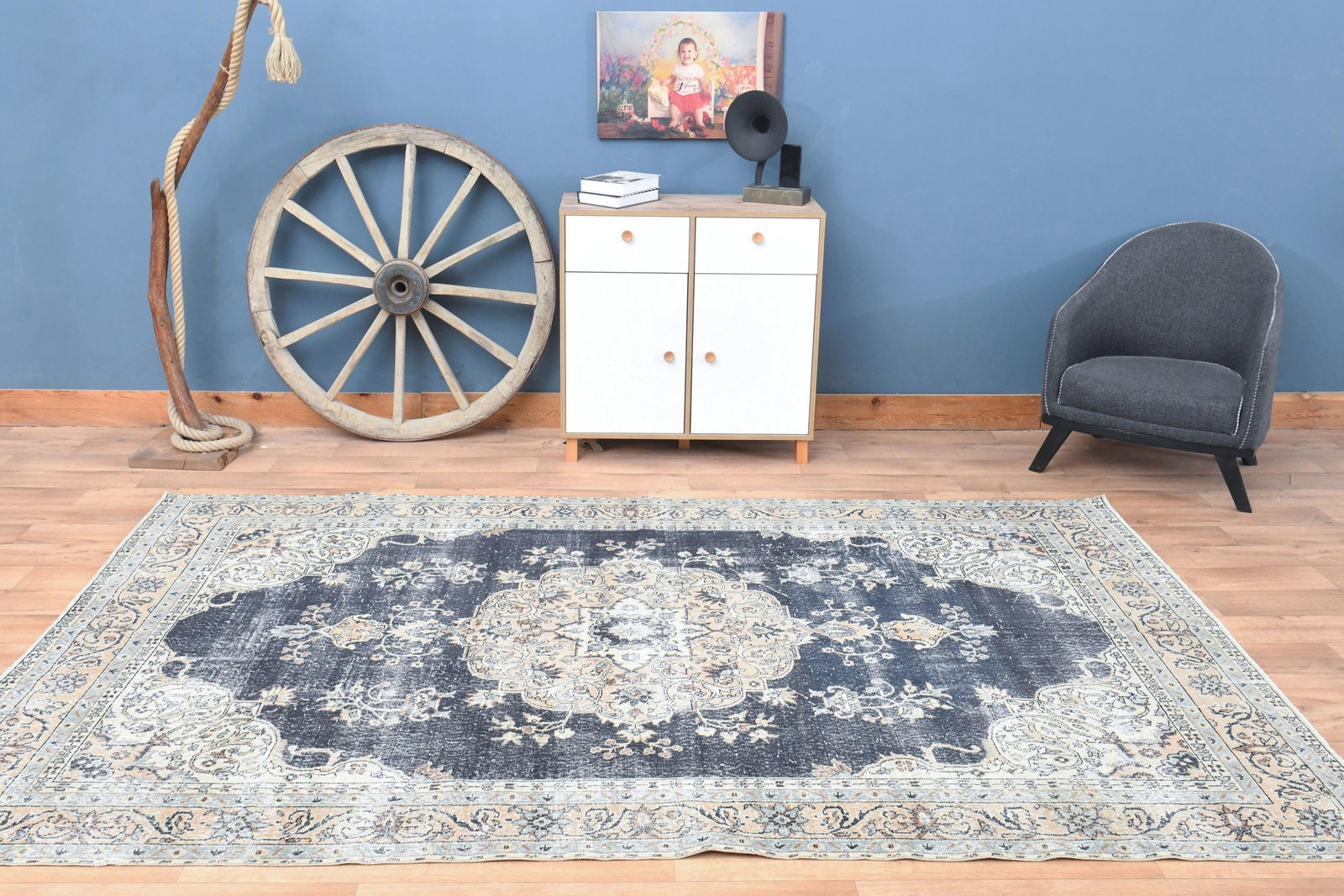 6'6x10'9 ft, BLUE VINTAGE RUG - 5