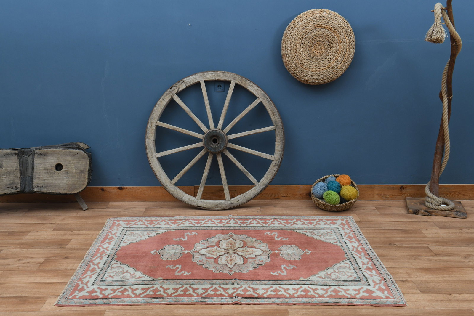 4'7x6'4 ft, ORANGE ORIENTAL RUG - 2