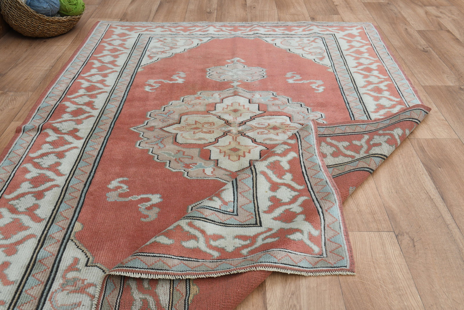 4'7x6'4 ft, ORANGE ORIENTAL RUG - 3