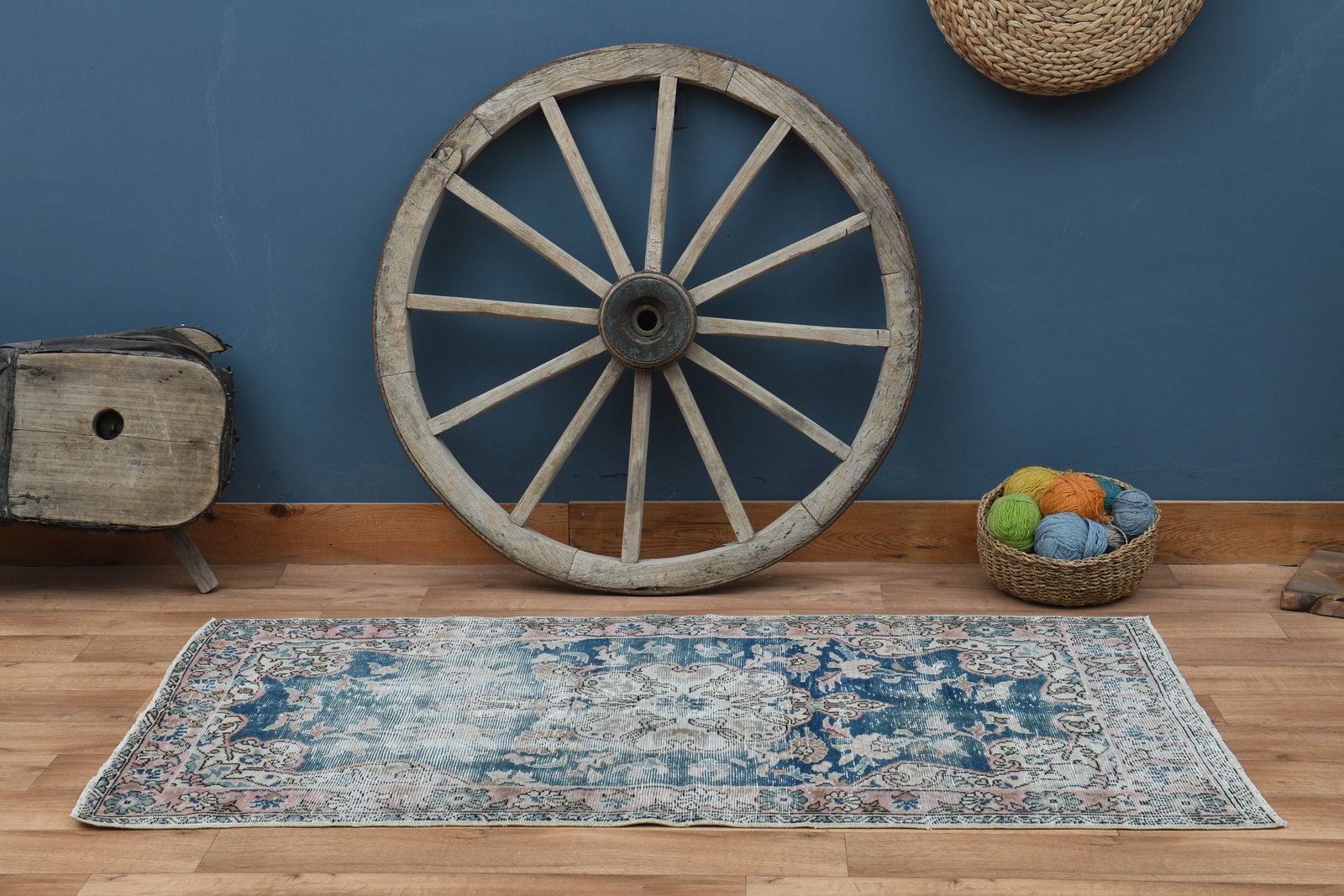 3'6x6'4 ft, FADED BLUE RUG - 4