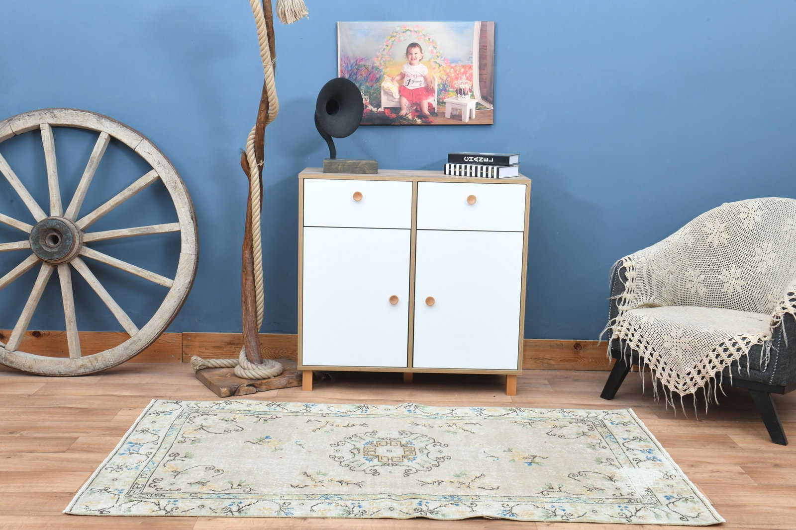 3.6x6.4 ft, COLORFUL TURKISH RUG - 5
