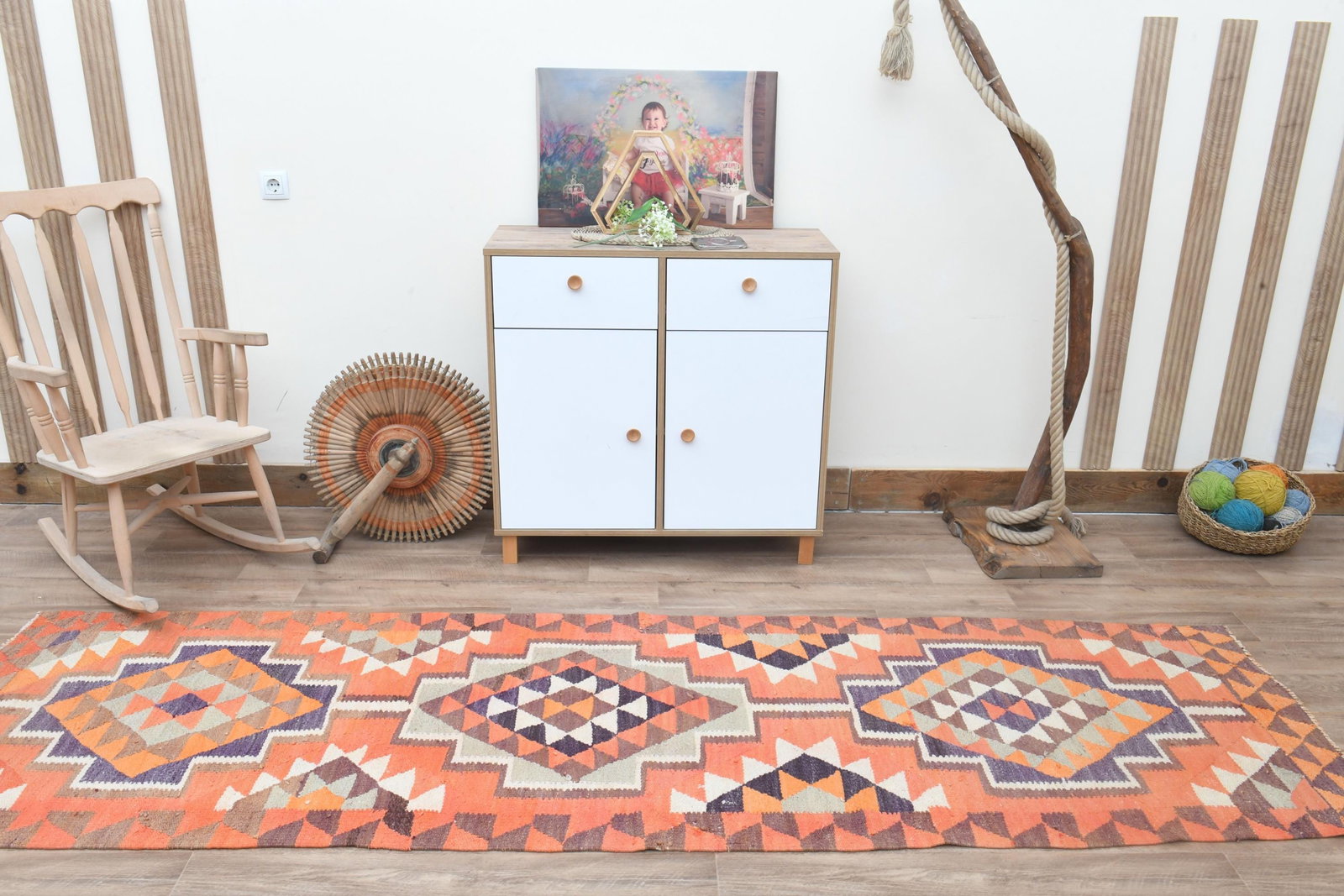 3'8x5'9 ft, ORANGE AREA RUG: Title: 3'8x5'9 ft, ORANGE AREA RUG Description: This Turkish one-of-a-kind Vintage Turkish Rug is hand-knotted and handwoven by the most skilled artisans who use pure wool, in muted, natural tones, an