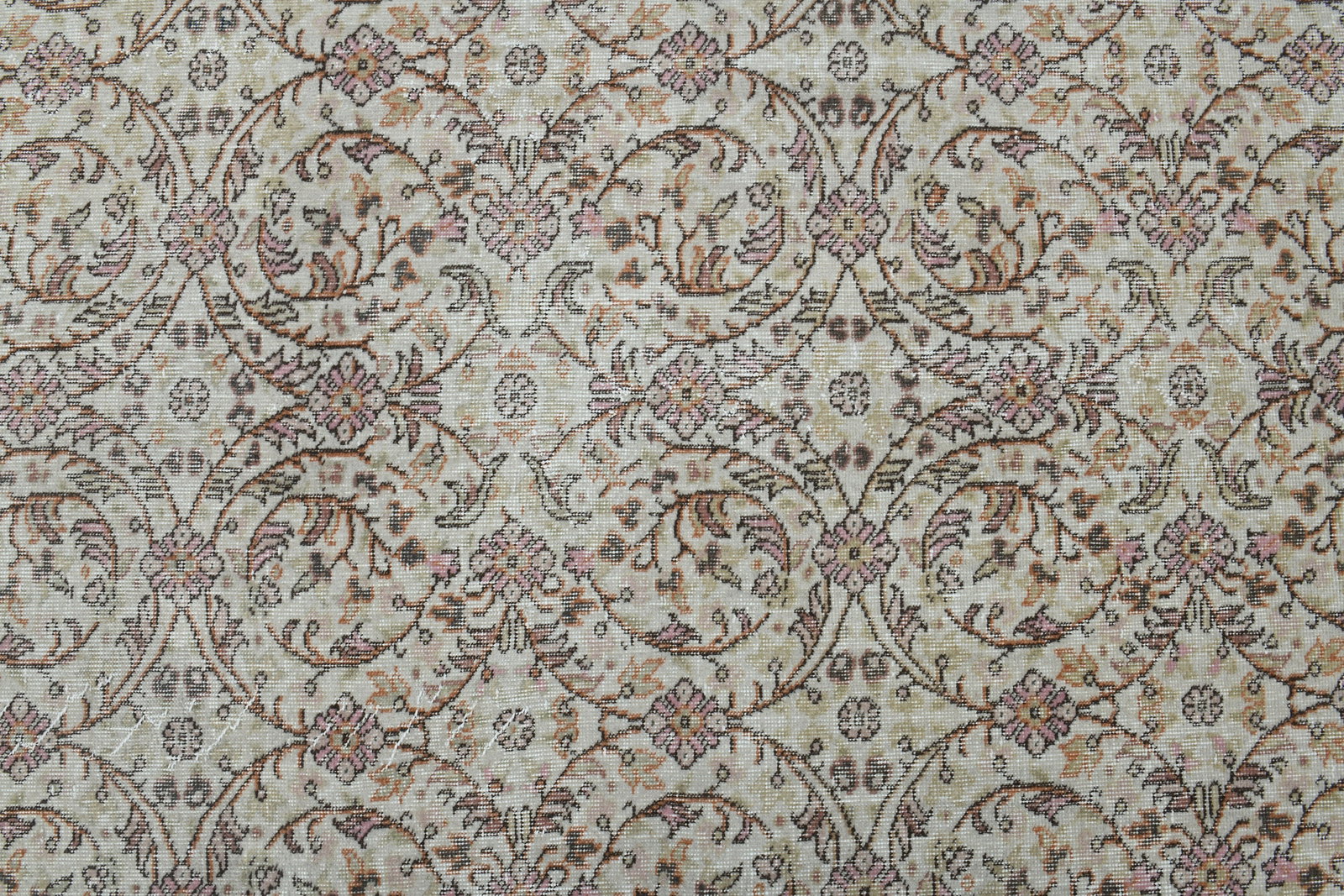 6.7x10.4, FADED Wool Rug: Title: 6.7x10.4, FADED Wool Rug Description: This Turkish one-of-a-kind Vintage Turkish Rug is hand-knotted and handwoven by the most skilled artisans who use pure wool, in muted, natural tones, and s