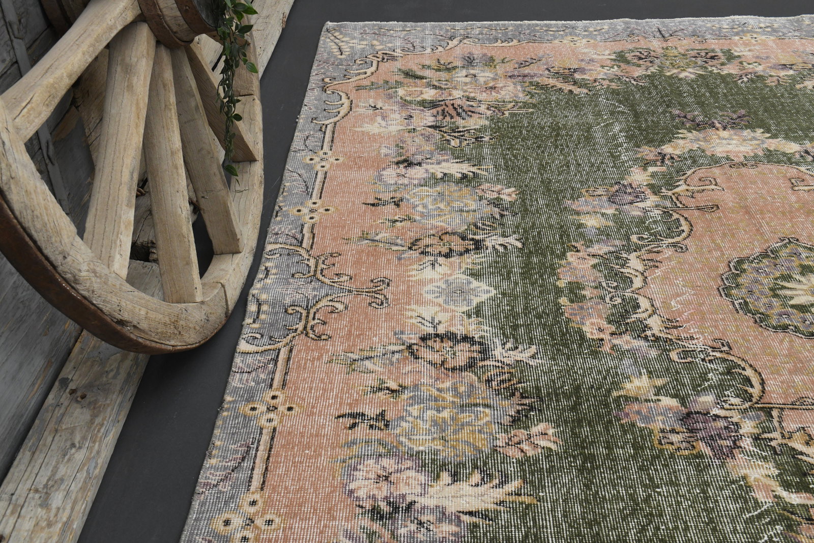 6.7x10.2 TURKISH Area Rug: Title: 6.7x10.2 TURKISH Area Rug Description: This Turkish one-of-a-kind Vintage Turkish Rug is hand-knotted and handwoven by the most skilled artisans who use pure wool, in muted, natural tones, and 