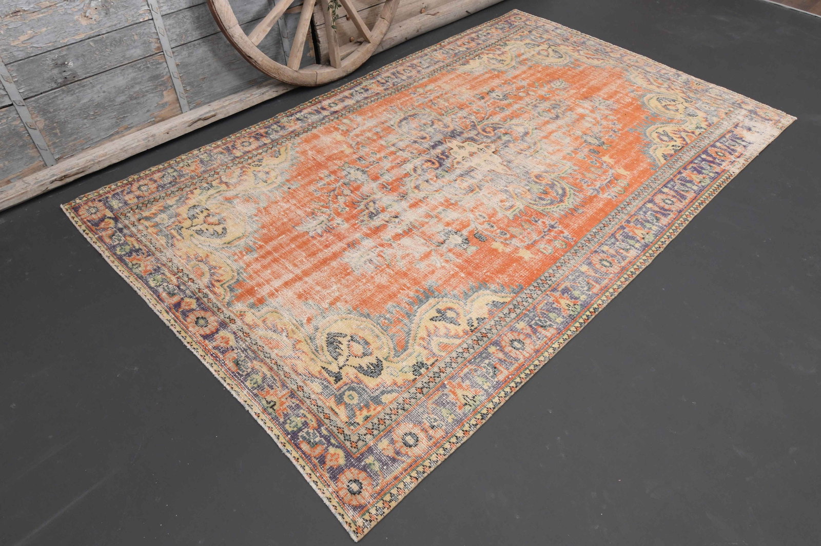 6x10 RUG Brunt Orange Area Rug: Title: 6x10 RUG Brunt Orange Area Rug Description: This Turkish one-of-a-kind Vintage Turkish Rug is hand-knotted and handwoven by the most skilled artisans who use pure wool, in muted, natural tones,