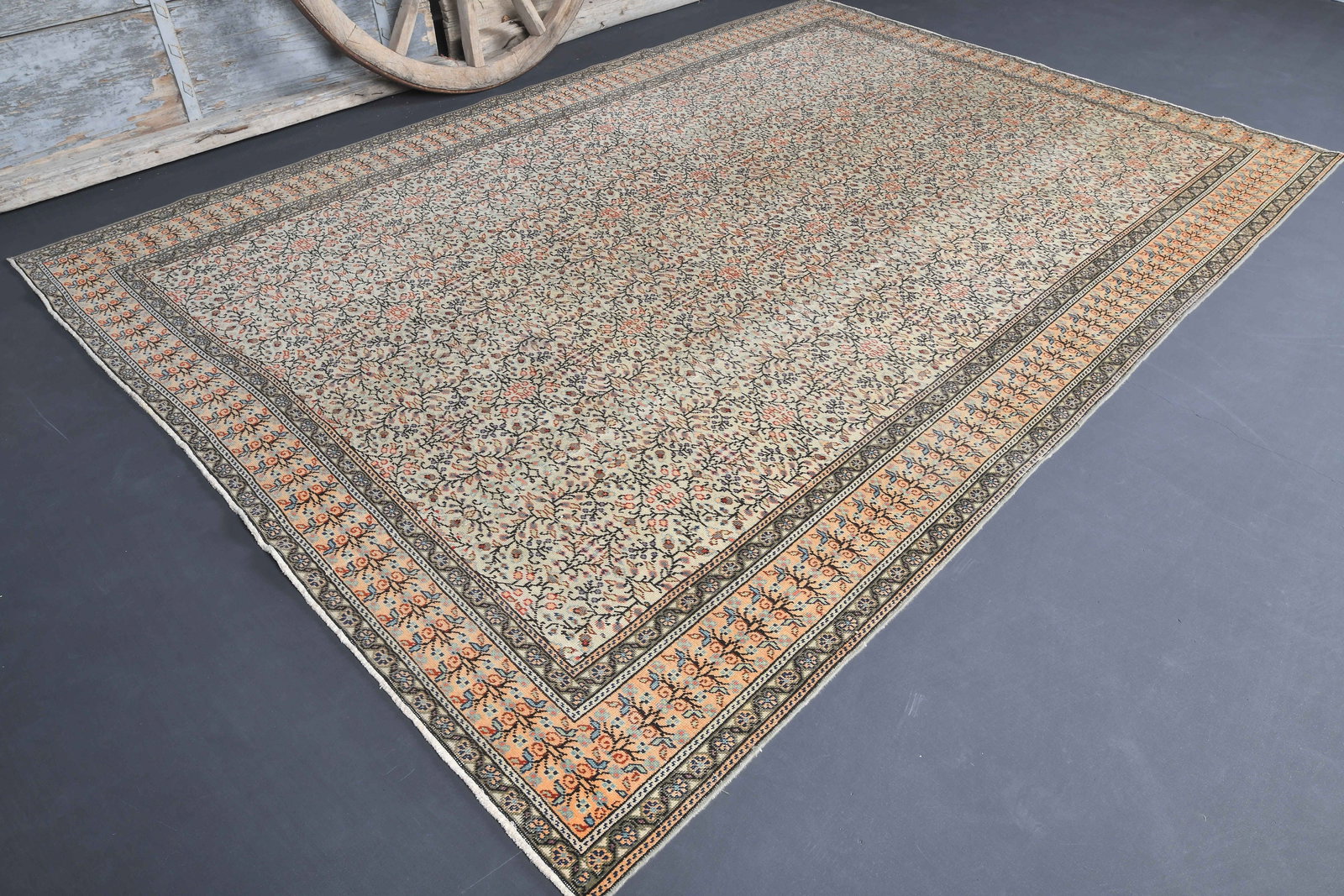 6.5x9.6 Turkish Vintage Rug: Title: 6.5x9.6 Turkish Vintage Rug Description: This Turkish one-of-a-kind Vintage Turkish Rug is hand-knotted and handwoven by the most skilled artisans who use pure wool, in muted, natural tones, an