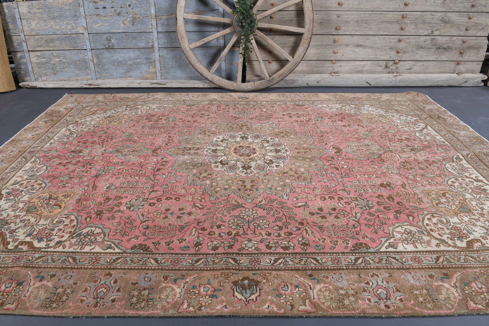 7.6x10.6 TURKISH RUG, Brown Beige Pink Vintage - 2