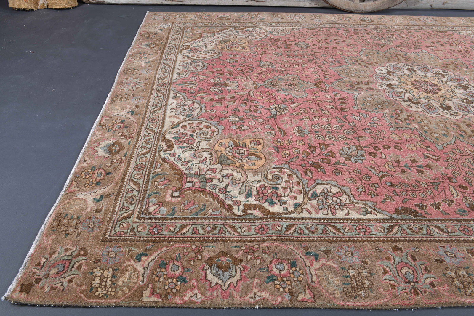 7.6x10.6 TURKISH RUG, Brown Beige Pink Vintage - 4